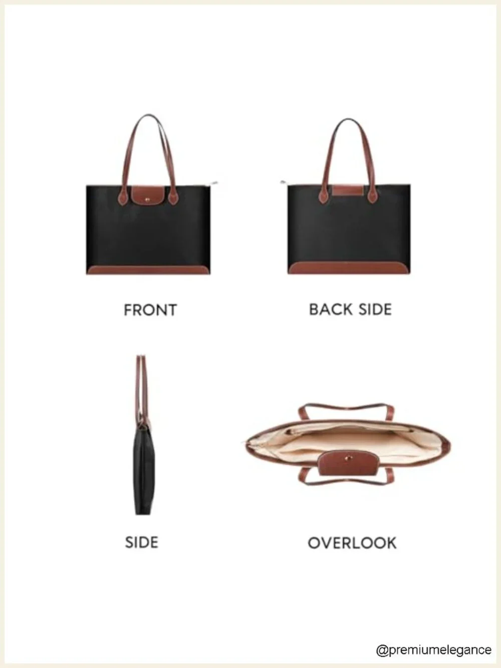 Slim Structured Work Tote Bag with Zipper, Lightweight Office Handbag
